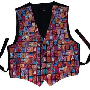 Vintage Y2K bright colors coffee themed 6 button vest size Large